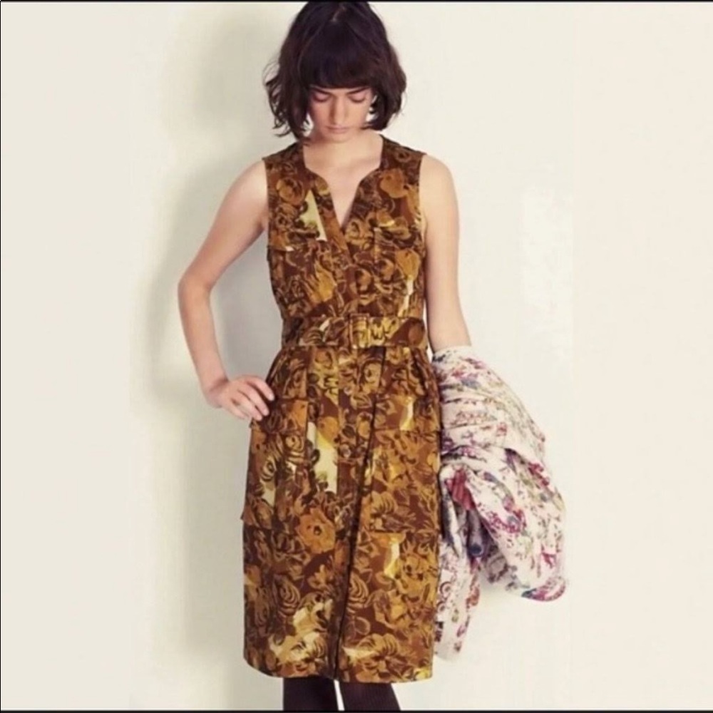 Anthropologie Moulinette Soeurs Dress Brassica Safari Belted Floral Brown 0